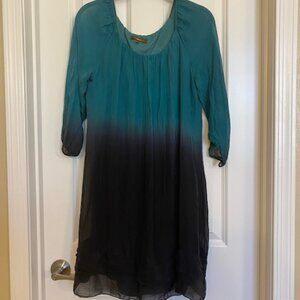 Piazza Roma Made In Italy 100% Silk Tunic/Dress 3/4 Sleeves Green Black Ombre XS